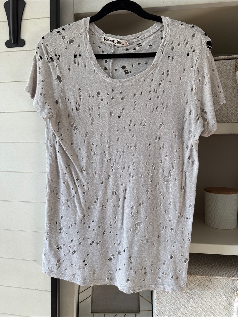 Michael Stars Distressed Short Sleeve Tee — Light Gray